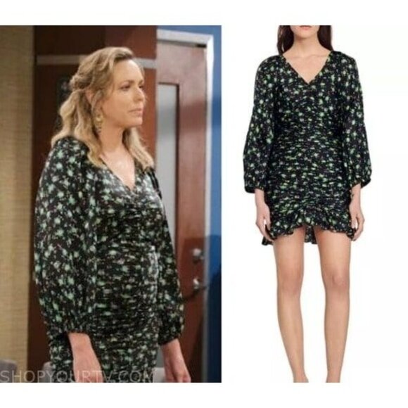 Sandro Ruched Mini Novalee V Neck Floral Dress Size 34 XS NWT Slim Fit MSRP $415 - Picture 9 of 9